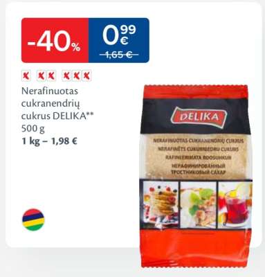 Nerafinuotas cukranendrių cukrus DELIKA