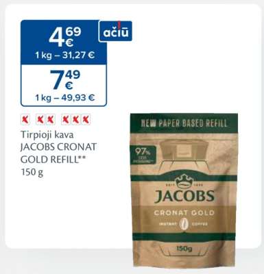 Tirpioji kava JACOBS CRONAT GOLD REFILL